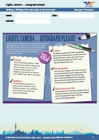 Worksheets Year 7: Lights, camera... autograph please! - Writing 4
