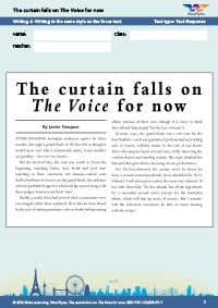 Worksheets Year 8: The curtain falls on The Voice for now - Writing 4